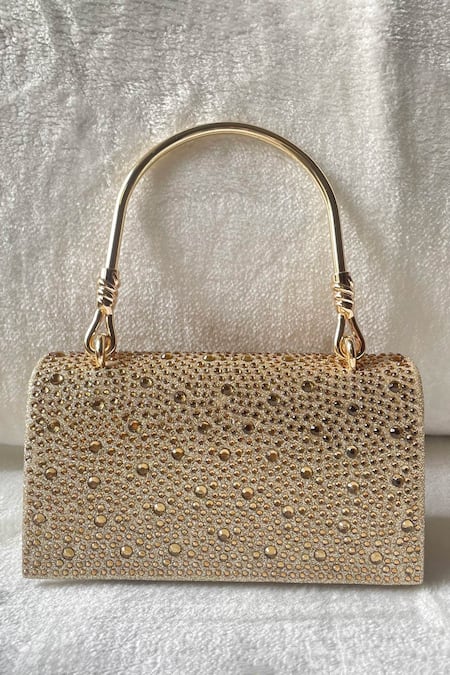 Kreivo by Vamanshi Damania Gold Stone Embellished Mini Bucket Bag 