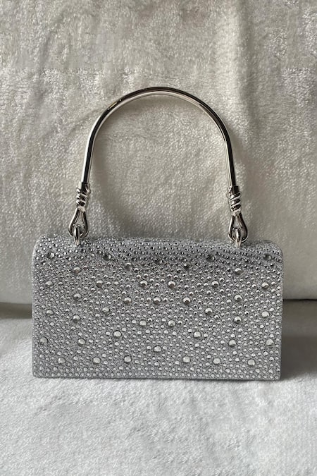 Kreivo by Vamanshi Damania Silver Stone Embellished Mini Bucket Bag 
