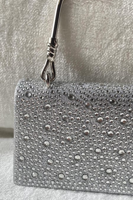 Kreivo By Vamanshi Damania Silver Stone Embellished Mini Bucket Bag 