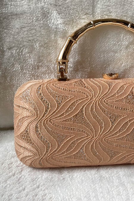 Kreivo By Vamanshi Damania Peach Lace Embellished Clutch 