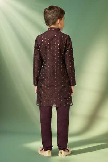 Petite Pomme Zari Butta Brown Kurta Set
