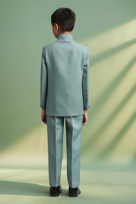 Petite Pomme Green Button Down Jodhpuri & Trouser Set 