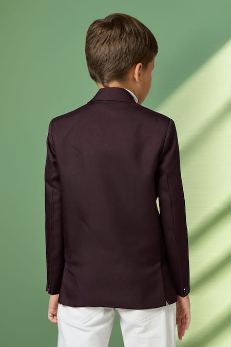 Shop_Petite Pomme_Wine Polyester Solid Full Sleeves Blazer _at_Aza_Fashions