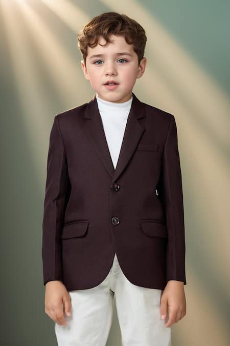 Petite Pomme_Wine Polyester Solid Full Sleeves Blazer _at_Aza_Fashions