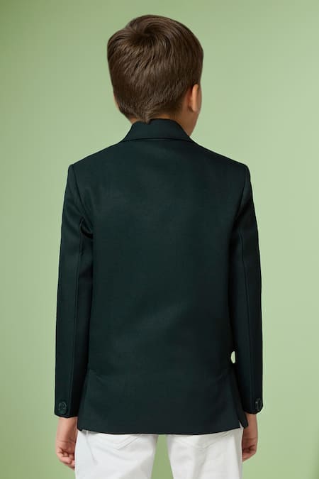 Shop Petite Pomme Green Polyester Bottle Solid Blazer at Aza Fashions Shop_Petite Pomme_Green Polyester Bottle Solid Blazer _at_Aza_Fashions