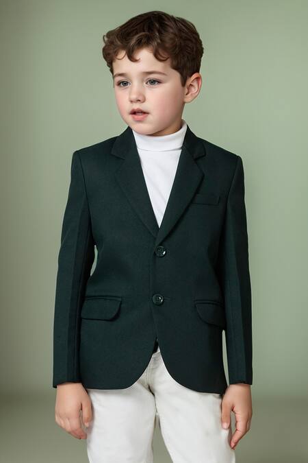 Shop Petite Pomme Green Polyester Bottle Solid Blazer Online at Aza Fashions Shop_Petite Pomme_Green Polyester Bottle Solid Blazer _Online_at_Aza_Fashions