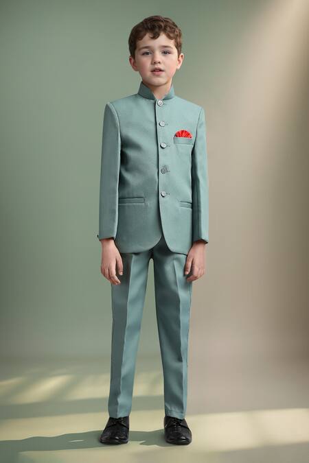 Petite Pomme_Green Polyester Button Down Jodhpuri And Trouser Set _at_Aza_Fashions