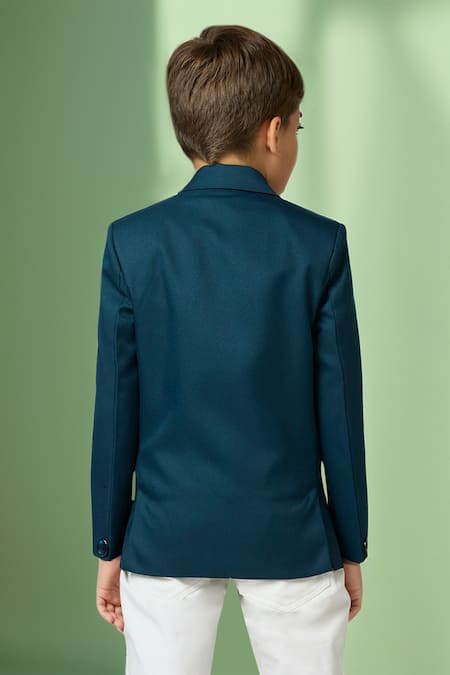 Shop Petite Pomme Blue Polyester Solid Full Sleeves Blazer at Aza Fashions Shop_Petite Pomme_Blue Polyester Solid Full Sleeves Blazer _at_Aza_Fashions