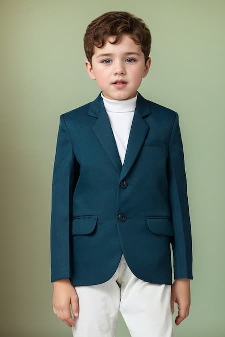 Petite Pomme Blue Polyester Solid Full Sleeves Blazer at Aza Fashions Petite Pomme_Blue Polyester Solid Full Sleeves Blazer _at_Aza_Fashions