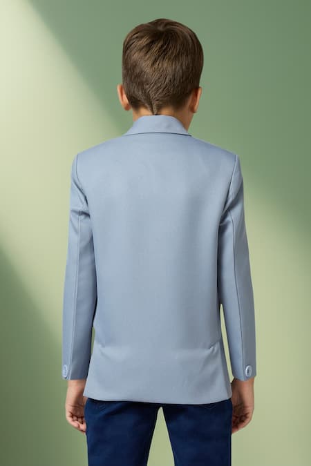 Shop_Petite Pomme_Gray Polyester Solid Lapel Collar Blazer _at_Aza_Fashions