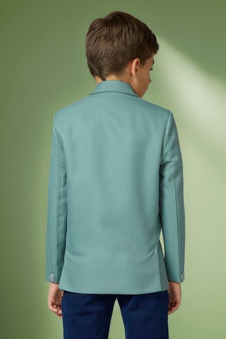 Shop_Petite Pomme_Green Polyester Solid Blazer With Welt Pocket Detail _at_Aza_Fashions