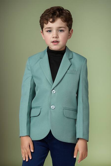 Petite Pomme_Green Polyester Solid Blazer With Welt Pocket Detail _at_Aza_Fashions