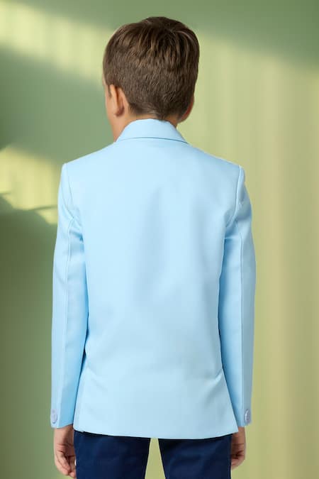 Shop_Petite Pomme_Blue Polyester Solid Blazer With Flap Pocket Detail _at_Aza_Fashions