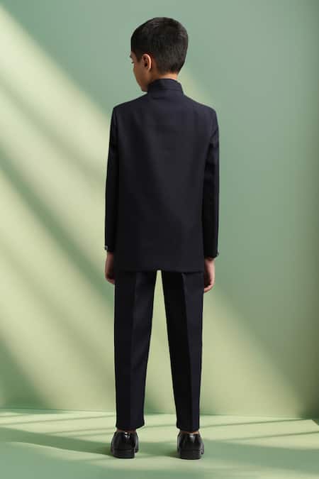 Shop_Petite Pomme_Blue Polyester Navy Buttoned Jodhpuri Set _at_Aza_Fashions