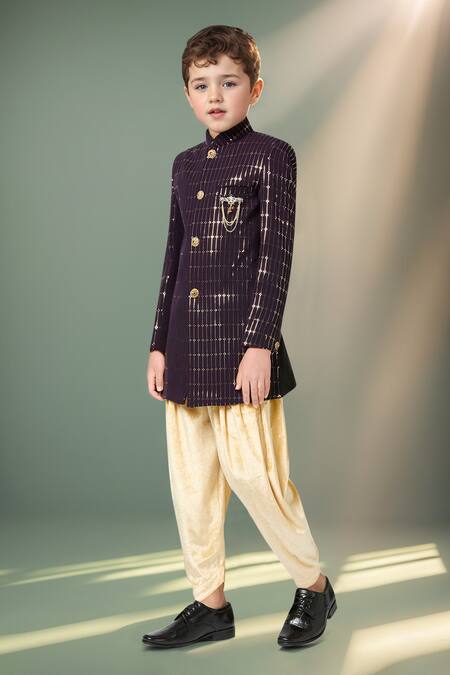 Buy_Petite Pomme_Purple Polyester Sequins Embellished Sherwani And Salwar 