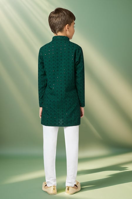 Petite Pomme Geometric Floral Embroidered Kurta Set 