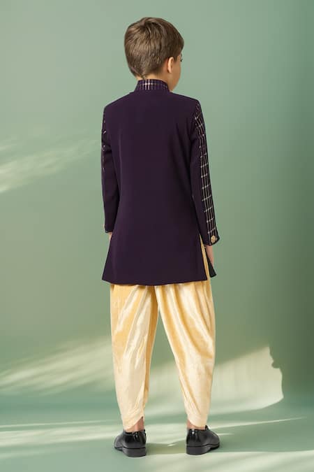 Shop_Petite Pomme_Purple Polyester Sequins Embellished Sherwani And Salwar _at_Aza_Fashions