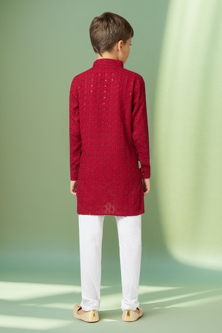 Petite Pomme Maroon Cotton Embroidery, Sequins Kurta Set Online at Aza Fashions Petite Pomme_Maroon Cotton Embroidery, Sequins Kurta Set _Online_at_Aza_Fashions