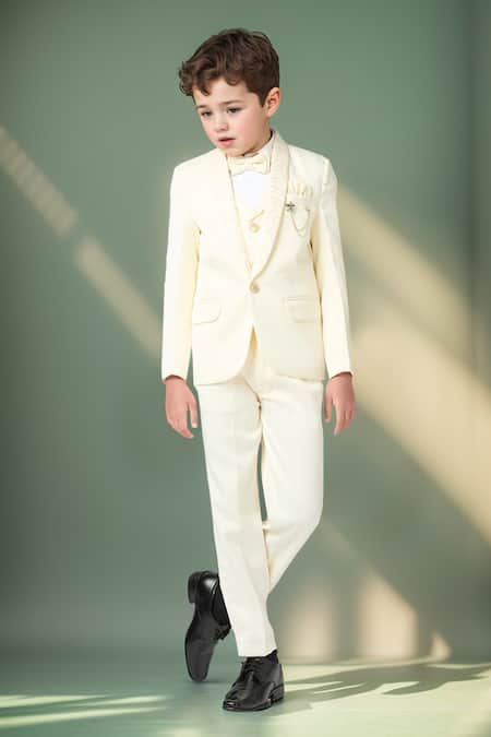 Shop_Petite Pomme_Cream Polyester Sequins Embellished Blazer Set 