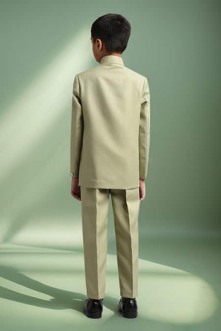 Shop_Petite Pomme_Green Polyester Solid Jodhpuri And Pant Set _at_Aza_Fashions