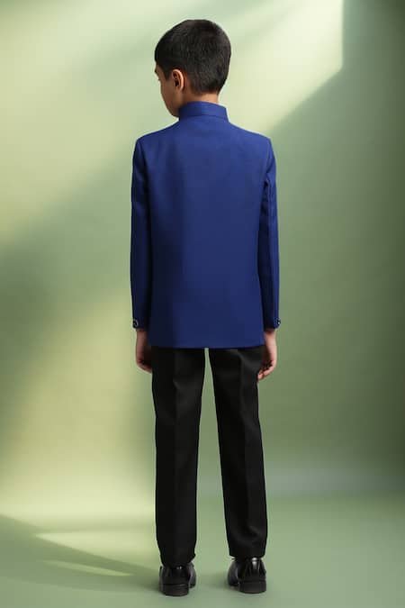 Shop_Petite Pomme_Blue Polyester Navy Solid Jodhpuri Set _at_Aza_Fashions