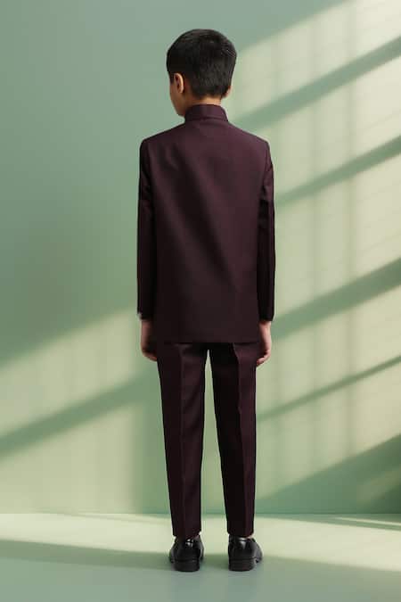 Shop_Petite Pomme_Wine Polyester Solid Jodhpuri Set _at_Aza_Fashions