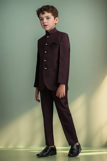 Buy_Petite Pomme_Wine Polyester Solid Jodhpuri Set 