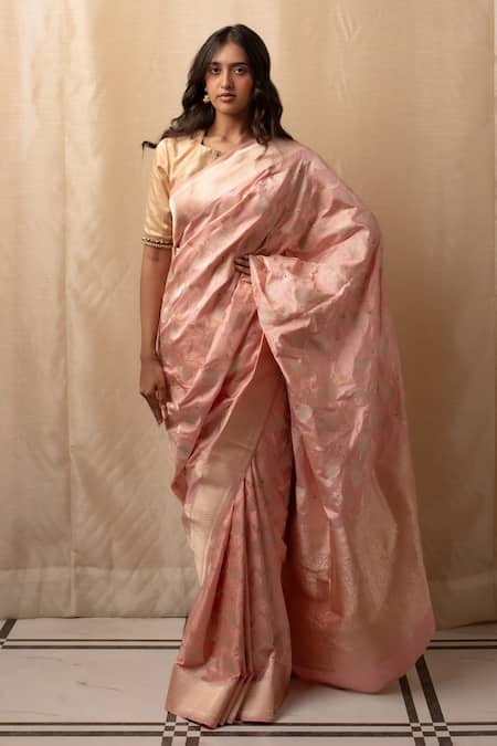 Priyanka Raajiv_Pink Silk Embroidery Gyasar Banarasi Kadua Saree_Online_at_Aza_Fashions