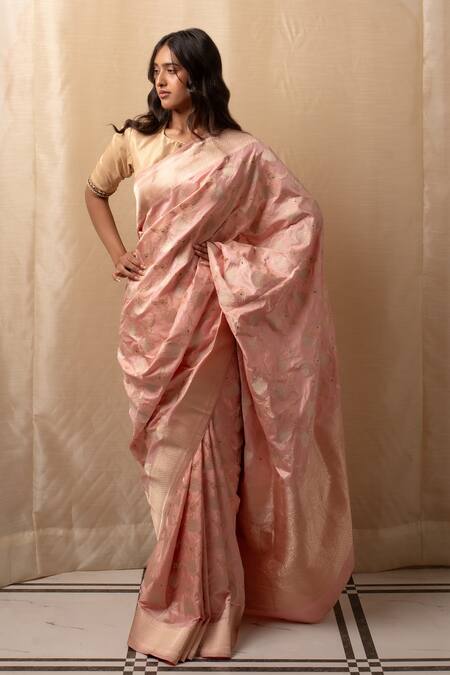Buy_Priyanka Raajiv_Pink Silk Embroidery Gyasar Banarasi Kadua Saree_Online_at_Aza_Fashions