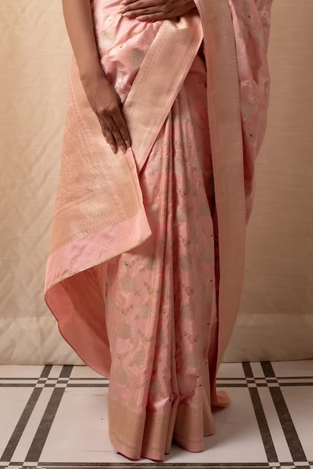 Priyanka Raajiv_Pink Silk Embroidery Gyasar Banarasi Kadua Saree_at_Aza_Fashions