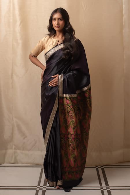 Priyanka Raajiv Deep Violet Silk Banarasi Saree 