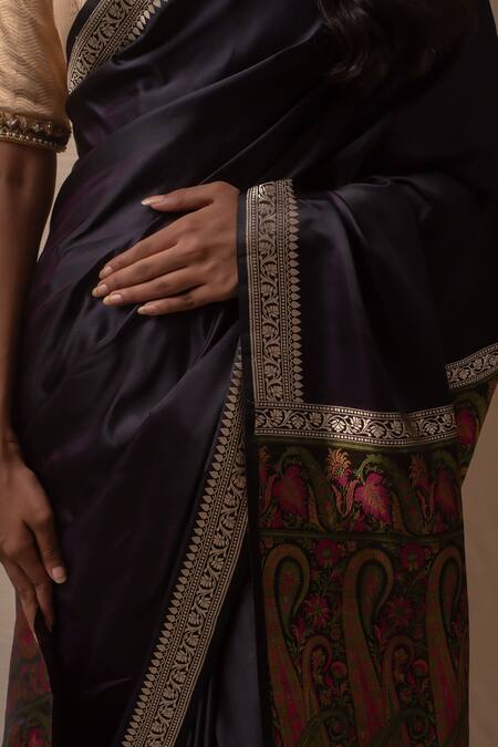 Buy Priyanka Raajiv Purple Silk Embroidery, Zari Round Neck Deep Violet Banarasi Saree Online at Aza Fashions Buy_Priyanka Raajiv_Purple Silk Embroidery, Zari Round Neck Deep Violet Banarasi Saree _Online_at_Aza_Fashions