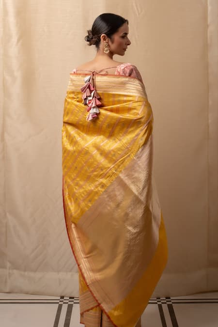 Shop Priyanka Raajiv Yellow Silk Embroidery Meenakari Kadua Saree With Blouse at Aza Fashions Shop_Priyanka Raajiv_Yellow Silk Embroidery Meenakari Kadua Saree With Blouse _at_Aza_Fashions