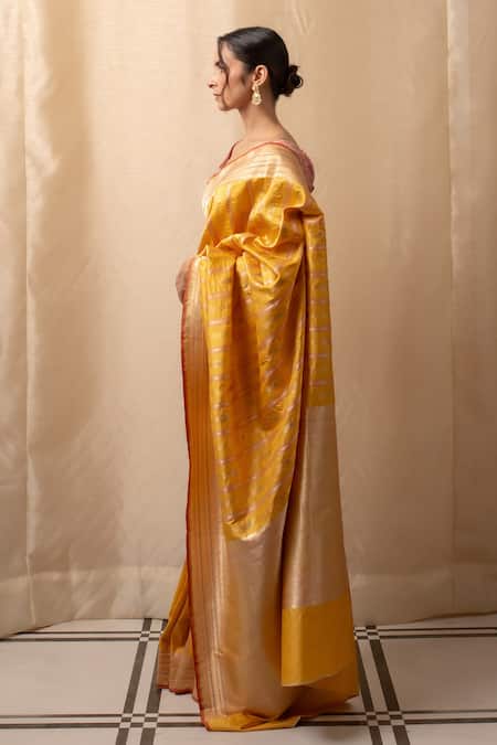 Buy Priyanka Raajiv Yellow Silk Embroidery Meenakari Kadua Saree With Blouse Online at Aza Fashions Buy_Priyanka Raajiv_Yellow Silk Embroidery Meenakari Kadua Saree With Blouse _Online_at_Aza_Fashions