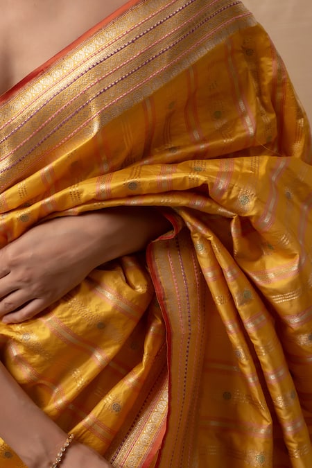 Priyanka Raajiv Yellow Silk Embroidery Meenakari Kadua Saree With Blouse at Aza Fashions Priyanka Raajiv_Yellow Silk Embroidery Meenakari Kadua Saree With Blouse _at_Aza_Fashions