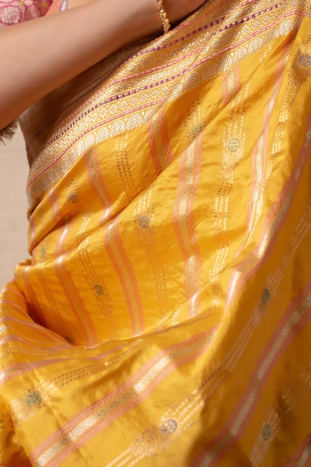 Buy Priyanka Raajiv Yellow Silk Embroidery Meenakari Kadua Saree With Blouse Buy_Priyanka Raajiv_Yellow Silk Embroidery Meenakari Kadua Saree With Blouse