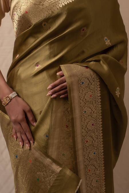 Shop Priyanka Raajiv Green Silk Embroidery Heera Floral Meenakari Butti Saree Online at Aza Fashions Shop_Priyanka Raajiv_Green Silk Embroidery Heera Floral Meenakari Butti Saree _Online_at_Aza_Fashions