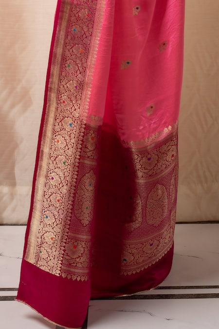 Shop Priyanka Raajiv Pink Silk Zari Floral Meenakari Butti Banarasi Saree Online at Aza Fashions Shop_Priyanka Raajiv_Pink Silk Zari Floral Meenakari Butti Banarasi Saree _Online_at_Aza_Fashions