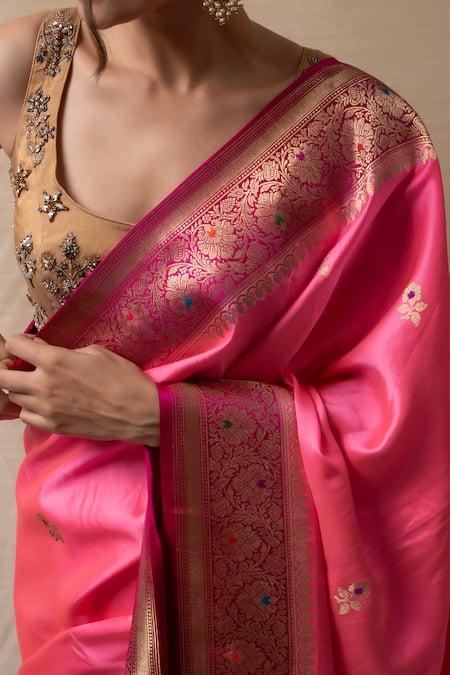 Priyanka Raajiv Pink Silk Zari Floral Meenakari Butti Banarasi Saree at Aza Fashions Priyanka Raajiv_Pink Silk Zari Floral Meenakari Butti Banarasi Saree _at_Aza_Fashions