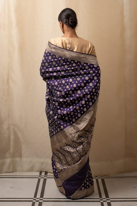 Priyanka Raajiv Blue Silk Embroidery Paisley Floral Butti Banarasi Saree Online at Aza Fashions Priyanka Raajiv_Blue Silk Embroidery Paisley Floral Butti Banarasi Saree _Online_at_Aza_Fashions