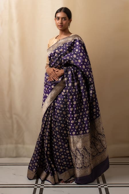 Buy Priyanka Raajiv Blue Silk Embroidery Paisley Floral Butti Banarasi Saree Online at Aza Fashions Buy_Priyanka Raajiv_Blue Silk Embroidery Paisley Floral Butti Banarasi Saree _Online_at_Aza_Fashions