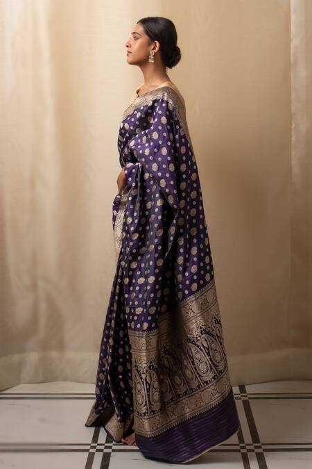 Shop Priyanka Raajiv Blue Silk Embroidery Paisley Floral Butti Banarasi Saree Online at Aza Fashions Shop_Priyanka Raajiv_Blue Silk Embroidery Paisley Floral Butti Banarasi Saree _Online_at_Aza_Fashions