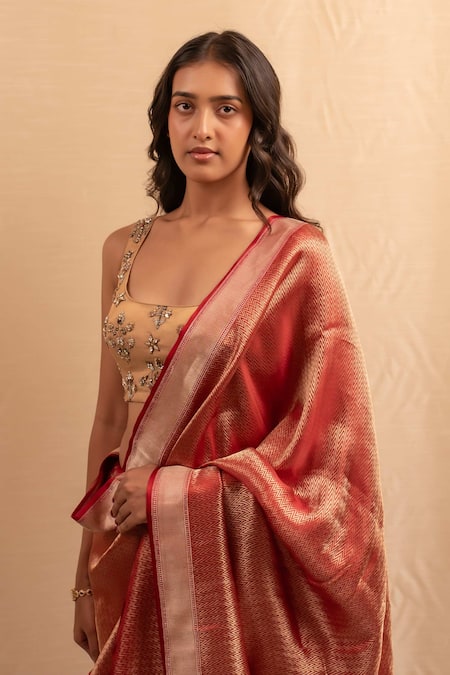 Shop Priyanka Raajiv Burgundy Silk, Brocade Textured Banarasi Saree Online at Aza Fashions Shop_Priyanka Raajiv_Burgundy Silk, Brocade Textured Banarasi Saree _Online_at_Aza_Fashions