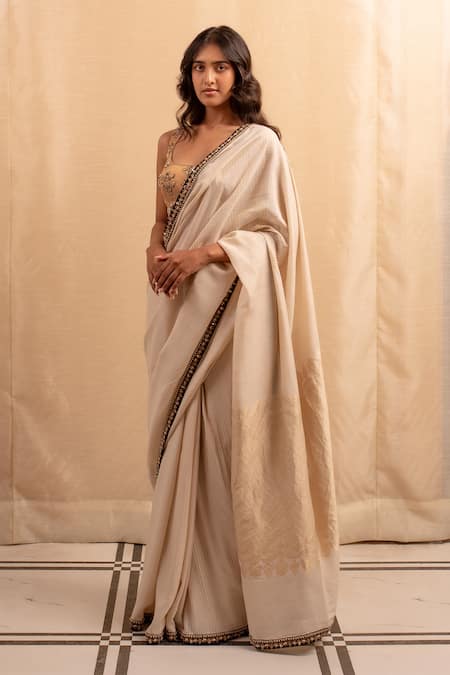 Priyanka Raajiv Navratna Crystal Hand Embroidered Saree With Running Blouse 