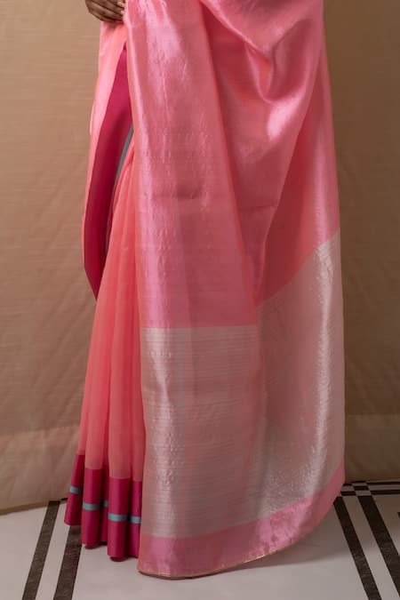 Priyanka Raajiv_Pink Silk, Chanderi Saree With Running Blouse _at_Aza_Fashions