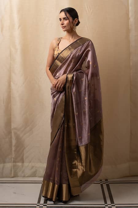 Priyanka Raajiv Purple Silk, Silk, Floral Woven Saree With Running Blouse Online at Aza Fashions Priyanka Raajiv_Purple Silk, Silk, Floral Woven Saree With Running Blouse _Online_at_Aza_Fashions