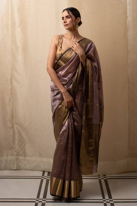 Buy Priyanka Raajiv Purple Silk, Silk, Floral Woven Saree With Running Blouse Online at Aza Fashions Buy_Priyanka Raajiv_Purple Silk, Silk, Floral Woven Saree With Running Blouse _Online_at_Aza_Fashions