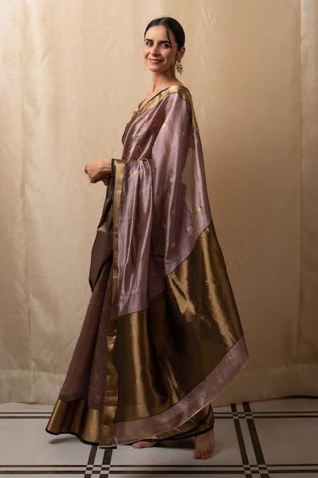 Shop Priyanka Raajiv Purple Silk, Silk, Floral Woven Saree With Running Blouse Online at Aza Fashions Shop_Priyanka Raajiv_Purple Silk, Silk, Floral Woven Saree With Running Blouse _Online_at_Aza_Fashions