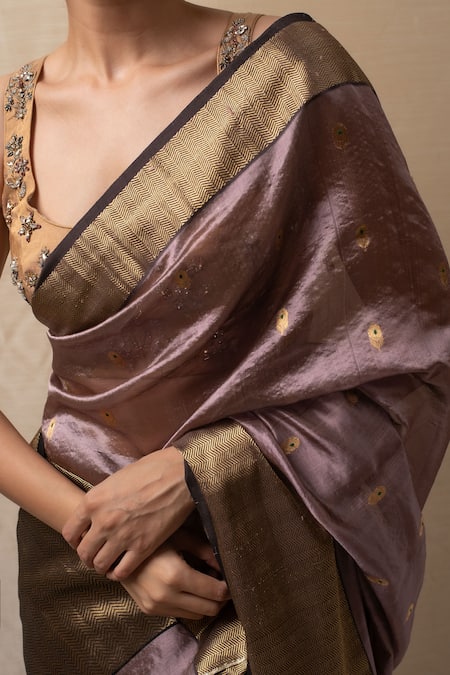 Priyanka Raajiv Purple Silk, Silk, Floral Woven Saree With Running Blouse at Aza Fashions Priyanka Raajiv_Purple Silk, Silk, Floral Woven Saree With Running Blouse _at_Aza_Fashions