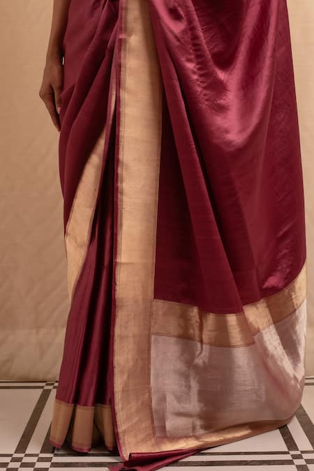 Priyanka Raajiv Wine Silk Zari Banarasi Saree With Running Blouse at Aza Fashions Priyanka Raajiv_Wine Silk Zari Banarasi Saree With Running Blouse _at_Aza_Fashions